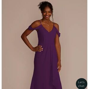 David’s Bridal Cascading Off the Shoulder Dress, Plum